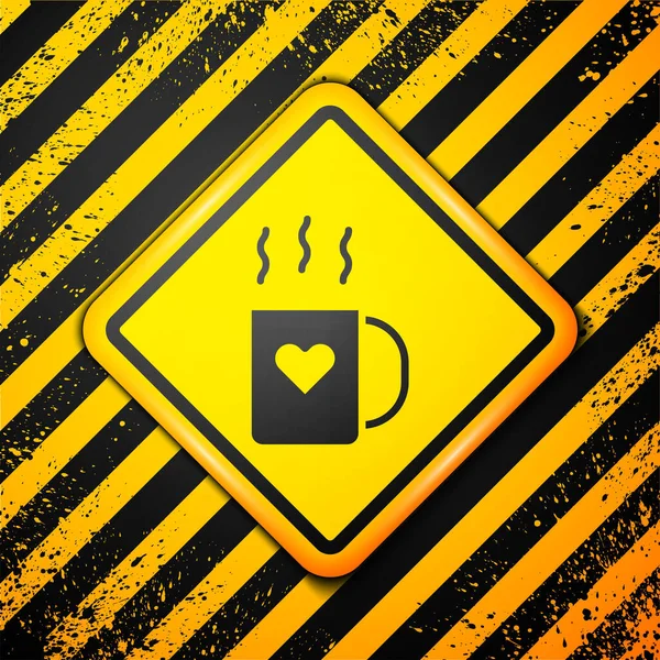 Чорна Чашка Кави Ікона Серця Ізольовані Жовтому Тлі Пару Кофе — стоковий вектор