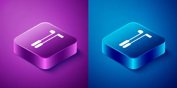 Isometric Golf Club Icon Isolated Blue Purple Background Square Button — Stock Vector