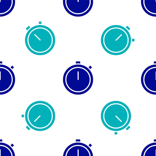 Blue Stopwatch Icon Isolated Seamless Pattern White Background Time Timer — Stock Vector