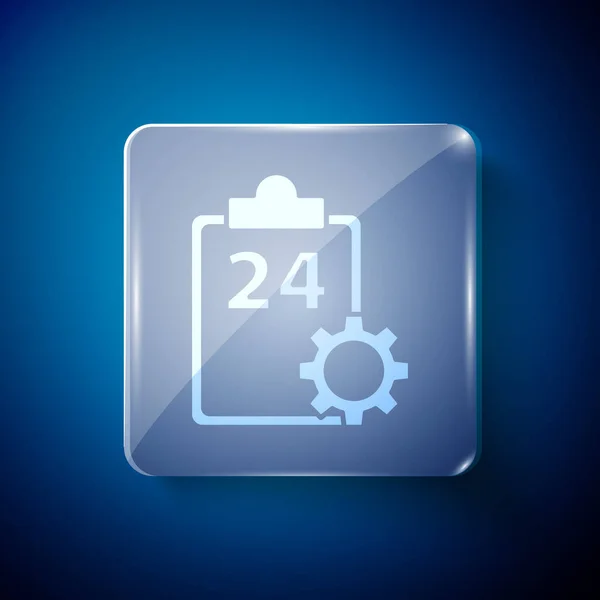 Weiße Checklisten Zwischenablage Mit Stunden Service Symbol Auf Blauem Hintergrund — Stockvektor