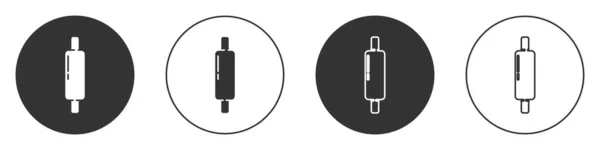 Černá Rolling Pin Ikona Izolované Bílém Pozadí Kruhové Tlačítko Vektorová — Stockový vektor