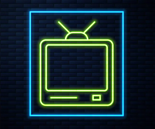 Glowing Neon Line Retro 아이콘은 배경에 분리되었다 텔레비전 사기적 — 스톡 벡터