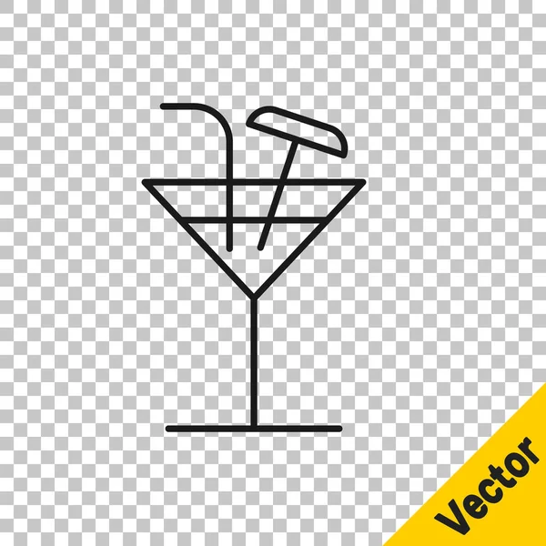 Black Line Cocktail Icon Isolated Transparent Background Vector Illustration — Stock Vector