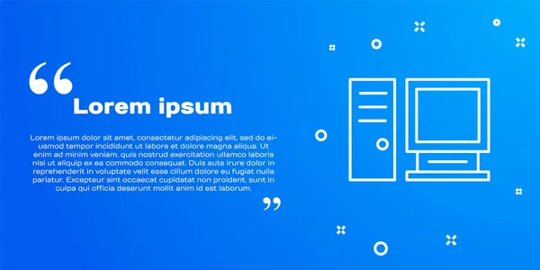 白线计算机监视器图标隔离在蓝色背景上 Pc组件标志 病媒图解 — 图库矢量图片