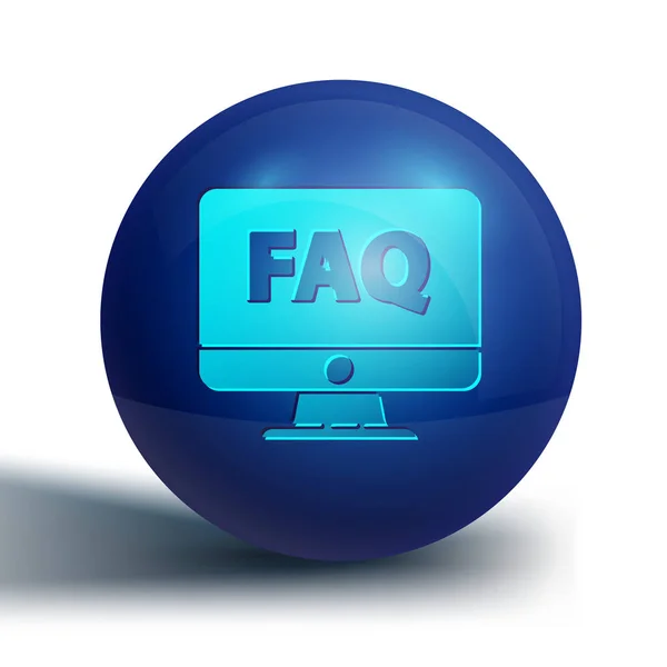 Blue Computer Monitor Faq Icon Isolated White Background Adjusting Service — Stock Vector