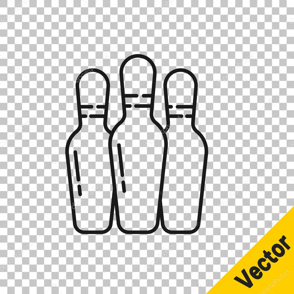 Black line Bowling pin icon isolated on transparent background.  Vector Illustration