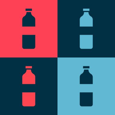 Renkli arka planda izole edilmiş bir şişe su ikonu. Soda su içme tabelası. Vektör İllüstrasyonu.