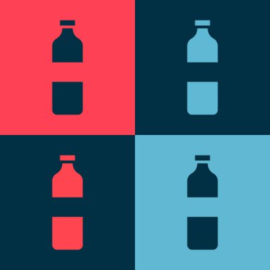 Renkli arka planda izole edilmiş bir şişe su ikonu. Soda su içme tabelası. Vektör İllüstrasyonu.