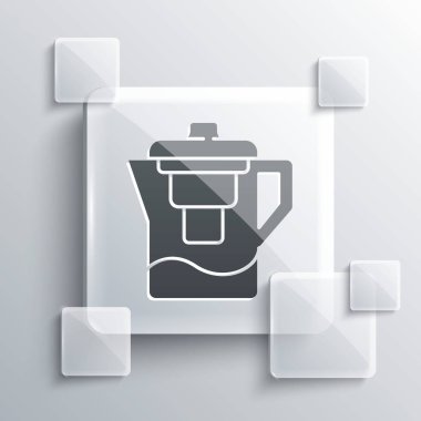 Gri arkaplanda bir filtre simgesi olan gri su testisi. Kare cam paneller. Vektör İllüstrasyonu.