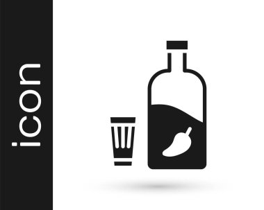 Beyaz arka planda izole edilmiş biber ve cam ikonlu gri votka. Ukrayna ulusal alkolü. Vektör İllüstrasyonu.