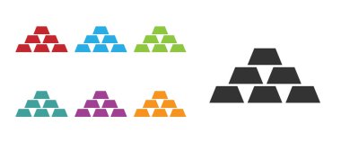 Beyaz arkaplanda siyah altın çubuk simgesi izole edildi. Bankacılık işi konsepti. Simgeleri renklendirin. Vektör İllüstrasyonu.