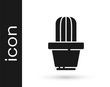 Gri Kaktüs ve sulu tencere ikonu beyaz arka planda izole edilmiş. Tencerede yetişen bir bitki. Saksı bitkisi işareti. Vektör İllüstrasyonu.