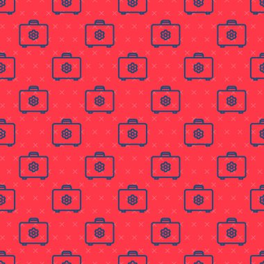 Mavi çizgi Araç Kutusu simgesi kırmızı arkaplanda izole edilmiş pürüzsüz desen. Alet kutusu tabelası. Vektör İllüstrasyonu.