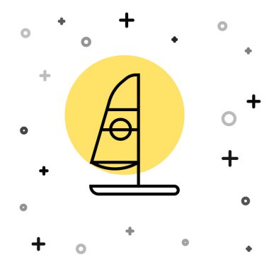 Siyah çizgi Windsurfing simgesi beyaz arkaplanda izole edildi. Rastgele dinamik şekiller. Vektör İllüstrasyonu.