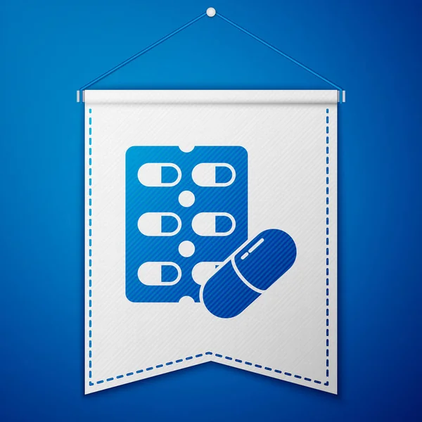 Blaue Pillen Blisterverpackungssymbol Isoliert Auf Blauem Hintergrund Medikamentenpaket Für Tabletten — Stockvektor