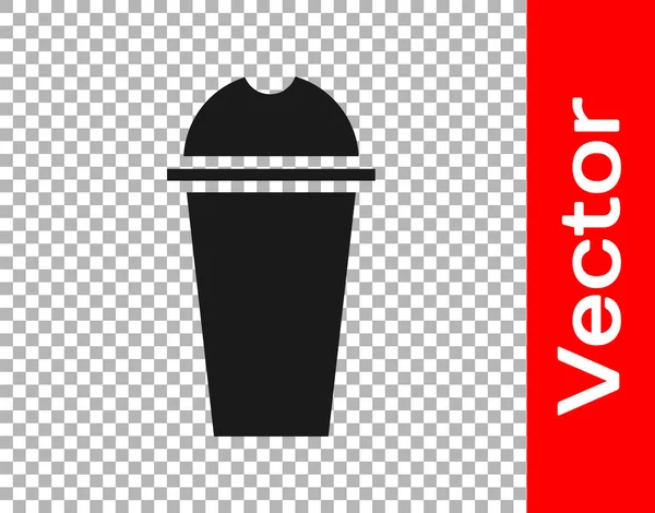 Black Milkshake Icon Isolated Transparent Background Plastic Cup Lid Straw — Stock Vector