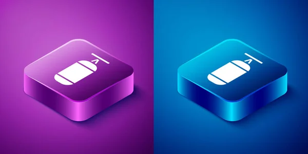 Isometric Punching Bag Icon Isolated Blue Purple Background Square Button — Stock Vector