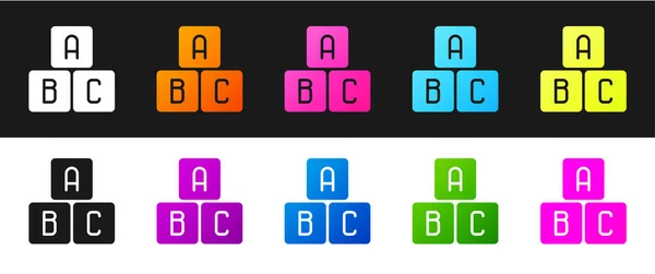 Stel Abc Blokken Pictogram Geïsoleerd Zwart Wit Achtergrond Alfabet Blokjes — Stockvector