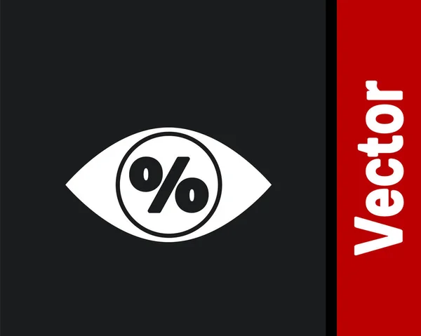 Wit Oog Met Procent Pictogram Geïsoleerd Zwarte Achtergrond Boodschappenteken Speciale — Stockvector