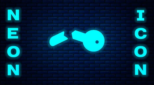 Parlayan Neon Kırılan Anahtar Simgesi Tuğla Duvar Arka Planında Izole — Stok Vektör