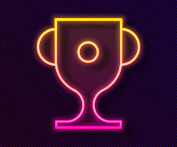 Glödande Neon Line Award Cup Ikon Isolerad Svart Bakgrund Vinnartrofésymbol — Stock vektor