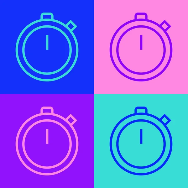 Pop Art Line Stopwatch Icon Isolated Color Background Time Timer — Stock Vector