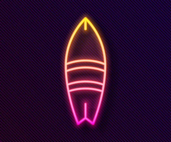 Gloeiende Neon Lijn Surfboard Icoon Geïsoleerd Zwarte Achtergrond Surfplank Extreme — Stockvector