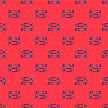 Mavi çizgili kurutulmuş balık ikonu kırmızı arka planda iz bırakmış. Vektör İllüstrasyonu.