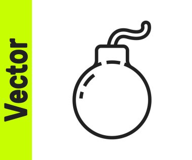 Siyah çizgi bombası beyaz arka planda izole edilmiş ikonu patlatmaya hazır. Vektör İllüstrasyonu.