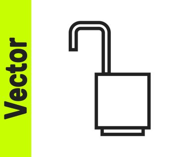 Siyah çizgi Açık asma kilit simgesi beyaz arkaplanda izole edildi. Kilit açık işareti. Siber güvenlik kavramı. Dijital veri koruması. Vektör İllüstrasyonu.