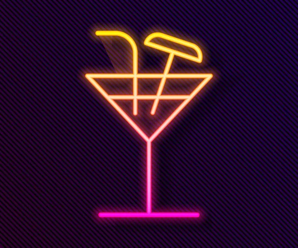 Glowing Neon Line Cocktail Icon Isolated Black Background Vector Illustration — Stock Vector