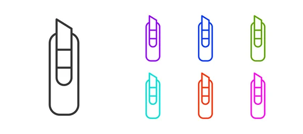 Ligne Noire Icône Couteau Papeterie Isolé Sur Fond Blanc Coupe — Image vectorielle