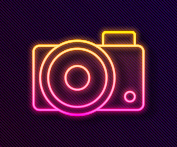 Glowing Neon Line Photo Camera Icon Isolated Black Background Foto — Stock Vector