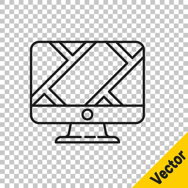 Computermonitor Mit Schwarzer Linie Und Zusammengefalteter Karte Mit Markierungssymbol Auf — Stockvektor