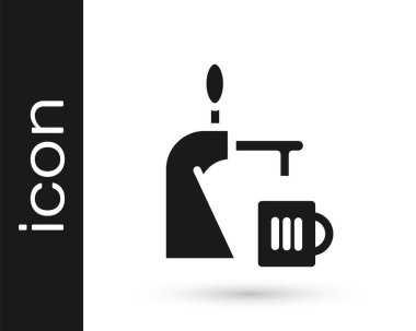 Beyaz arka planda cam ikonu olan gri bira musluğu. Vektör İllüstrasyonu.