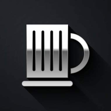 Siyah arka planda izole edilmiş gümüş tahta bira bardağı ikonu. Uzun gölge tarzı. Vektör İllüstrasyonu.