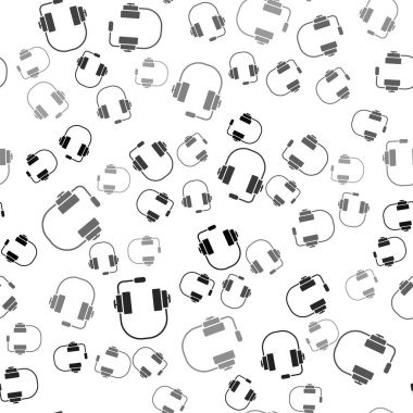 Siyah Kulaklık simgesi beyaz arka planda izole edilmiş kusursuz desen. Müşteri hizmetleri, yardım hattı, çağrı merkezi, faq, bakım. Vektör İllüstrasyonu.