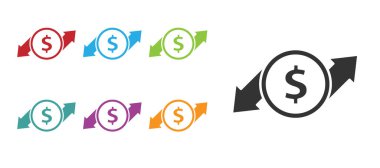 Siyah Finansal büyüme ve dolar para ikonu beyaz arka planda izole edilmiş. Gelirleri arttırıyorum. Simgeleri renklendirin. Vektör İllüstrasyonu.
