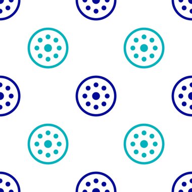 Giysi simgesi için mavi dikiş düğmesi beyaz arkaplanda izole edilmiş pürüzsüz desen. Giysi düğmesi. Vektör İllüstrasyonu.