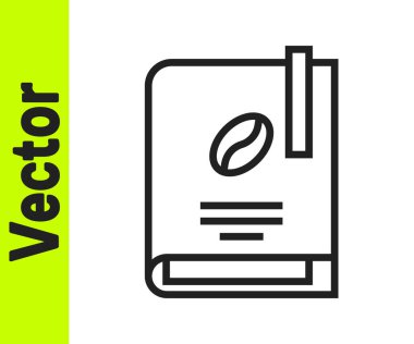 Siyah çizgi kahve kitabı ikonu beyaz arkaplanda izole edilmiş. Vektör İllüstrasyonu.