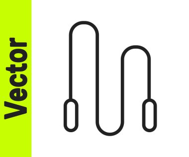 Siyah çizgi atlama ipi simgesi beyaz arkaplanda izole edildi. İp atlıyorum. Spor malzemeleri. Vektör İllüstrasyonu.