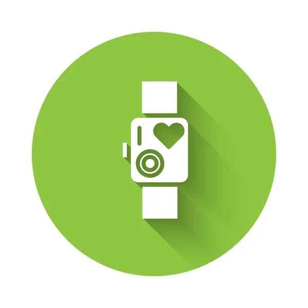 Biały Zegarek Smart Pokazuje Ikonę Tętna Odizolowany Długim Cieniem Koncepcja — Wektor stockowy