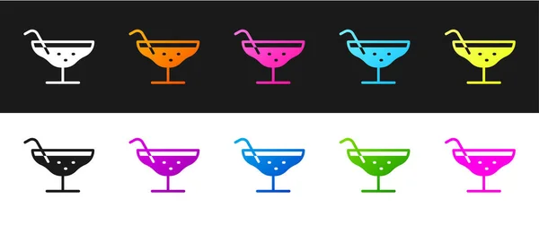 Set Cocktail Icon Isolated Black White Background Vector Illustration — Stock Vector