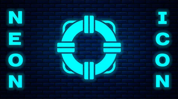 Glowing Neon Lifebuoy Icon Isolated Brick Wall Background Lifebelt Symbol — Stock Vector