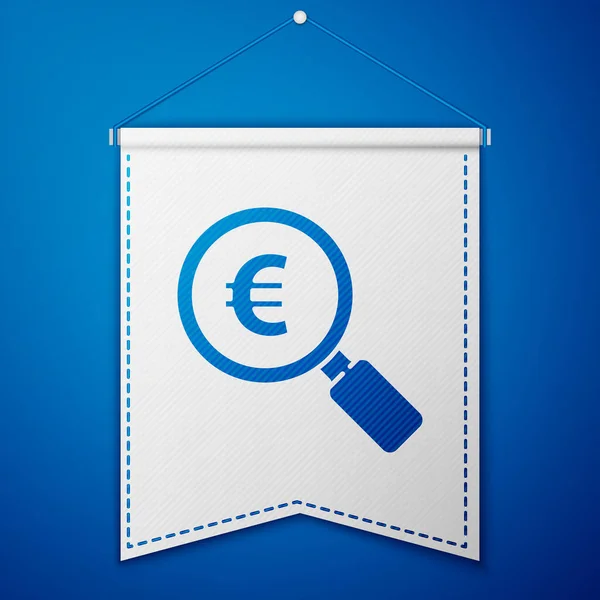 Blauw Vergrootglas Euro Symbool Pictogram Geïsoleerd Blauwe Achtergrond Zoek Geld — Stockvector