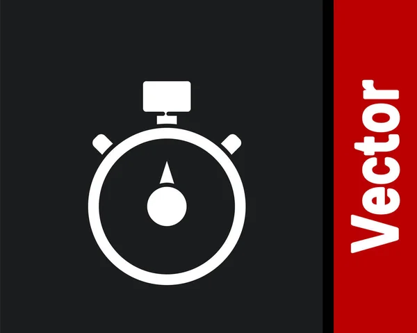 Weißes Stoppuhr Symbol Isoliert Auf Schwarzem Hintergrund Zeitzeichen Chronometerzeichen Vektorillustration — Stockvektor