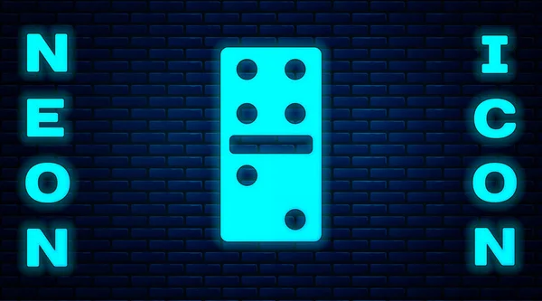Icona Luminosa Neon Domino Isolata Sfondo Muro Mattoni Illustrazione Vettoriale — Vettoriale Stock