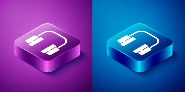 Isometric Headphones Icon Isolated Blue Purple Background Support Customer Service — Stock Vector