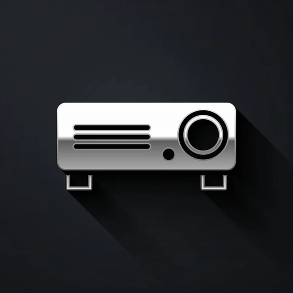 Silver Presentation Movie Film Media Projector Icon Isolated Black Background — Stock Vector