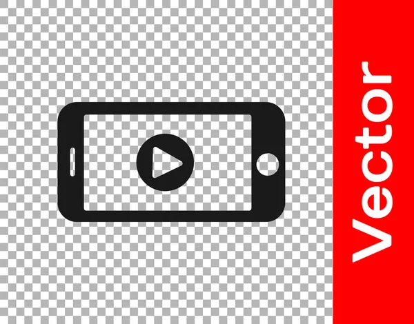 Black Online Jouer Icône Vidéo Isolé Sur Fond Transparent Smartphone — Image vectorielle